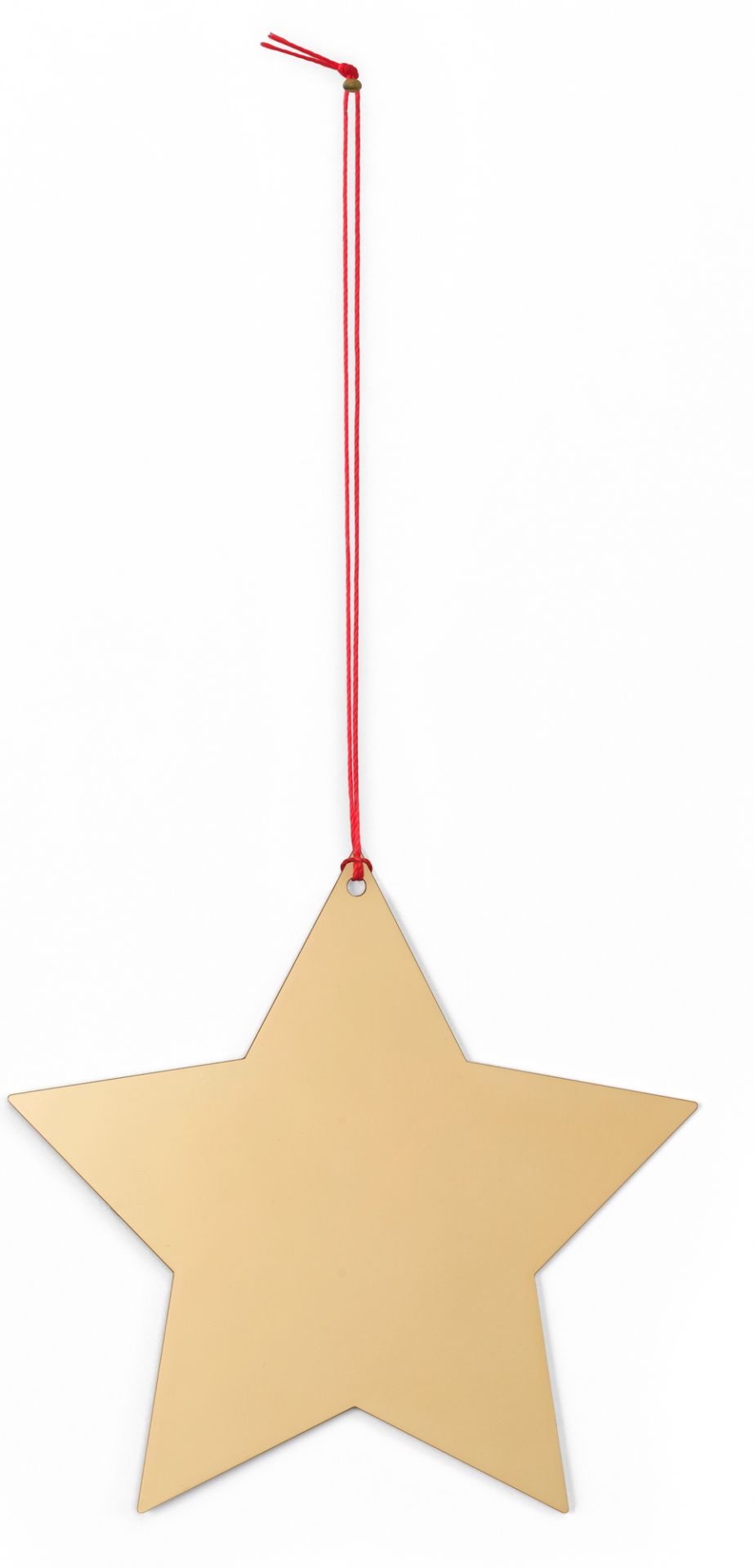 Goldener Vitra Stern Ornament mit roter Kordel, Weihnachtsdeko für den Christbaum und festliche Dekoration.