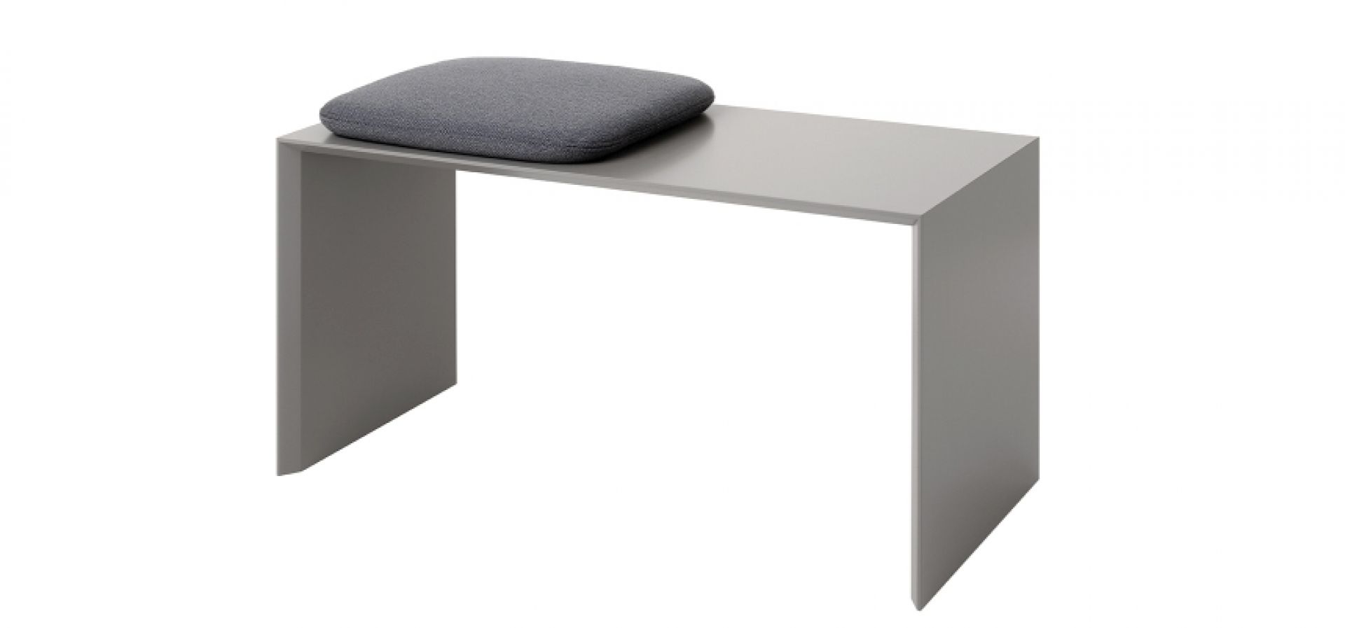 Schönbuch Add On Sitzbank, graue Bank mit gepolstertem Sitzkissen, modernes Möbeldesign für Flur und Wohnbereich.