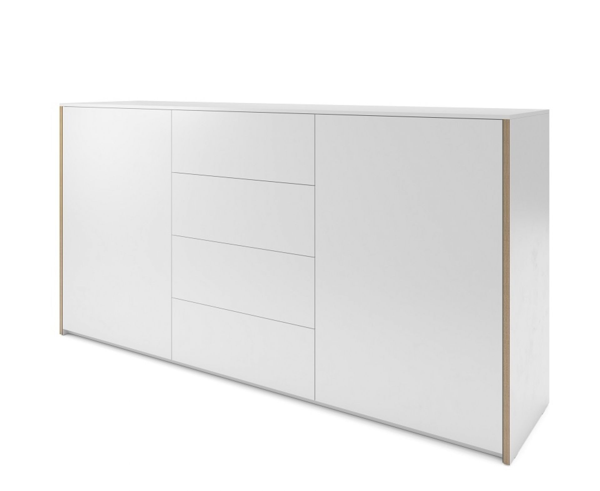 Weißes Modular Plus Sideboard von Müller Möbelwerkstätten mit zwei Türen und vier Schubladen.