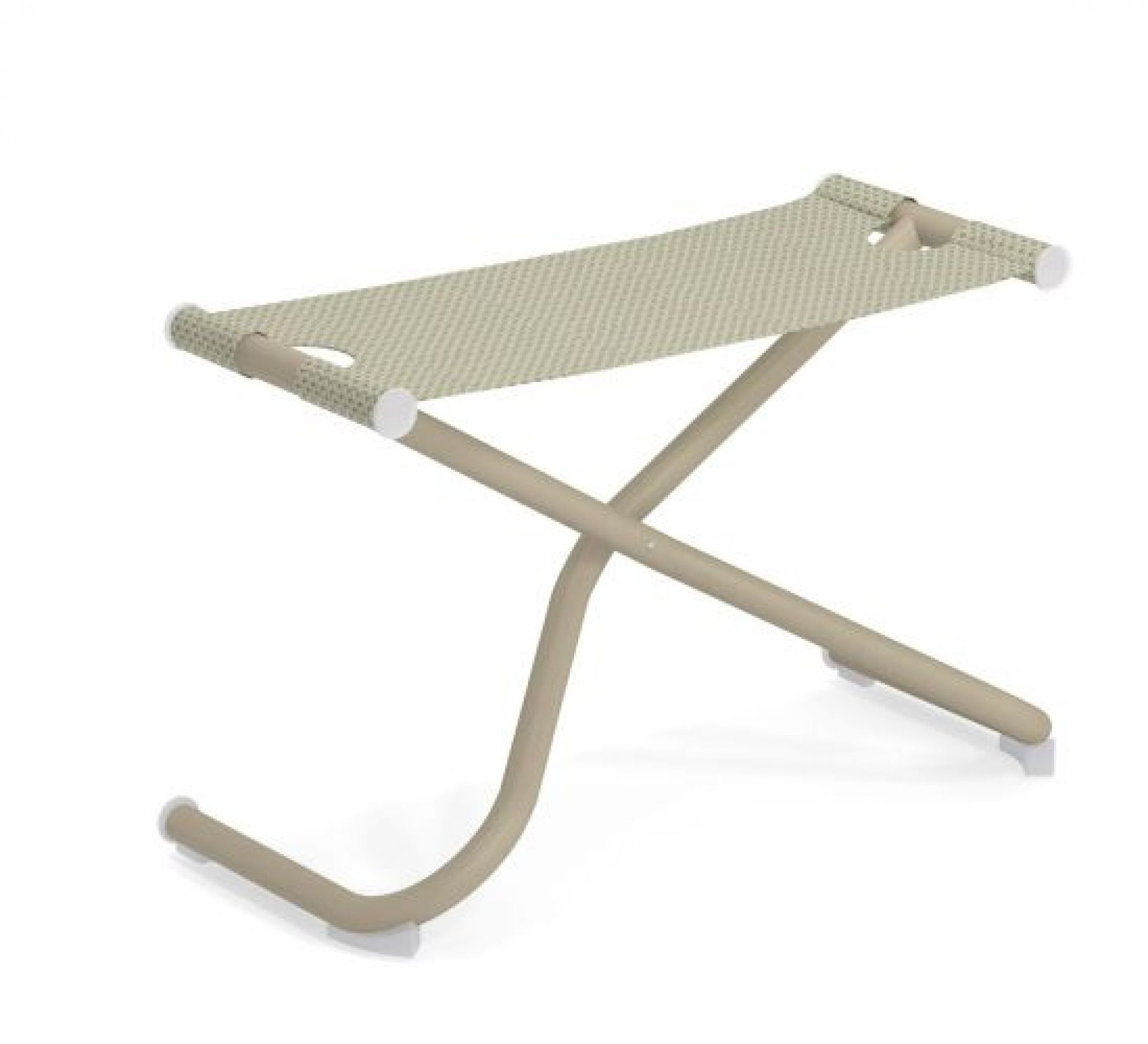 Snooze Sitzpouf Emu in Taupe-Beige: Moderner, klappbarer Hocker mit Textilbespannung und beigem Gestell. Ideal als Fußhocker oder Beistellsitz.