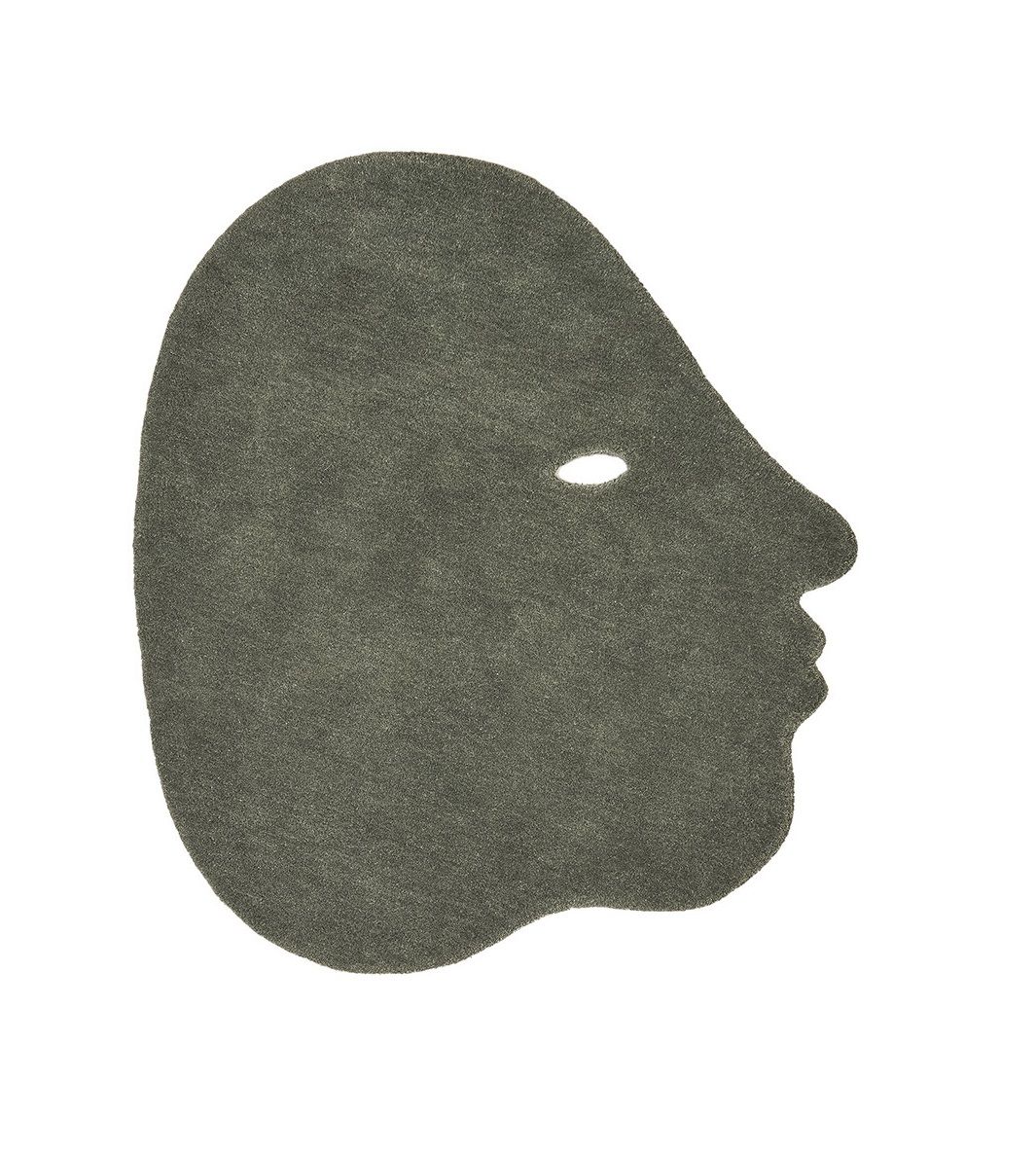 Grauer Nanimarquina Teppich "Talk Talk" in Form eines stilisierten Gesichtsprofils auf weißem Hintergrund.