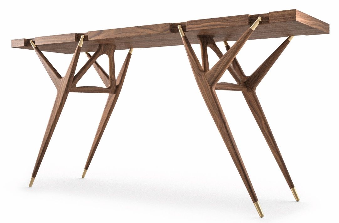 Cassina 819 PA´1947 Konsolentisch aus amerikanischem Nussbaum mit filigranem, modernem Design und goldenen Akzenten.