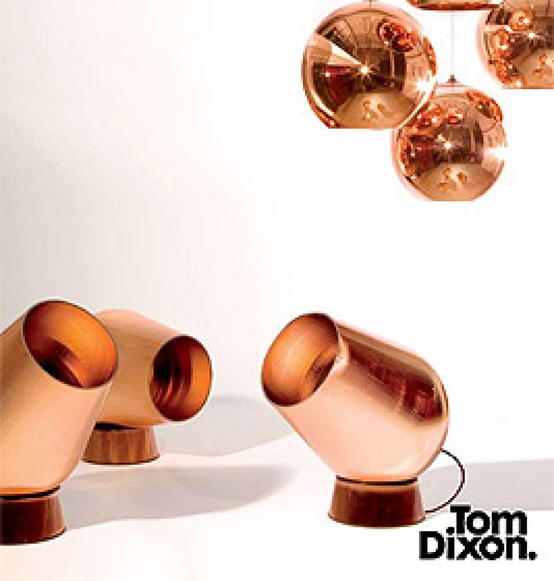 Kupferfarbene Pendelleuchte von Tom Dixon: Runde LED-Lampe für stilvolle Beleuchtung im Wohnraum.