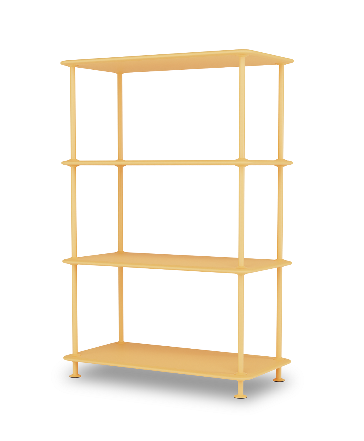 Gelbes Montana Free Regal mit vier Ablageflächen, modernes Design für Wohnzimmer und Büro.