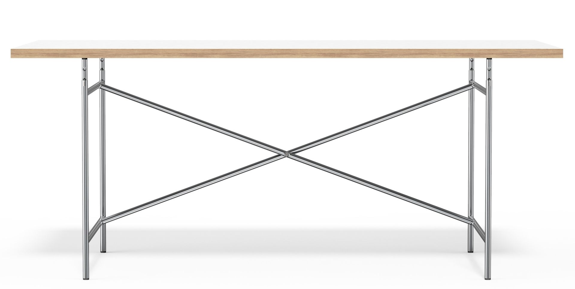 Eiermann Tisch mit weißer Platte und verchromtem Gestell, Designklassiker für Büro und Wohnen.