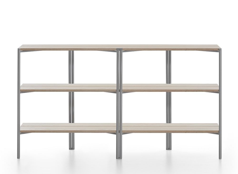 Emeco Run Shelf Regal mit drei Ebenen und grauem Metallgestell, modernes Design.