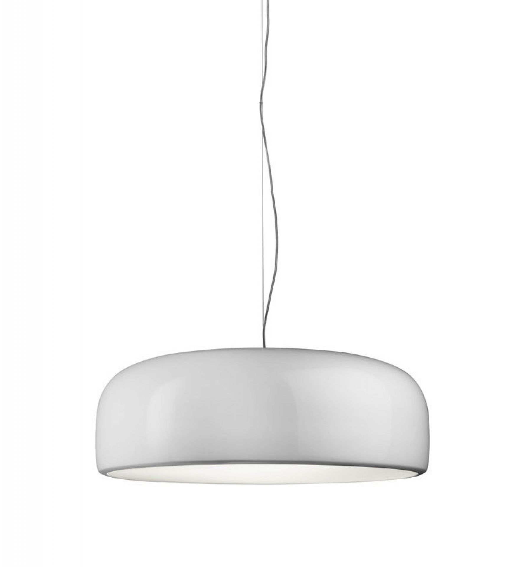 Weiße Smithfield S LED Pendelleuchte von Flos, moderne Hängelampe für Wohnzimmer und Esszimmer.