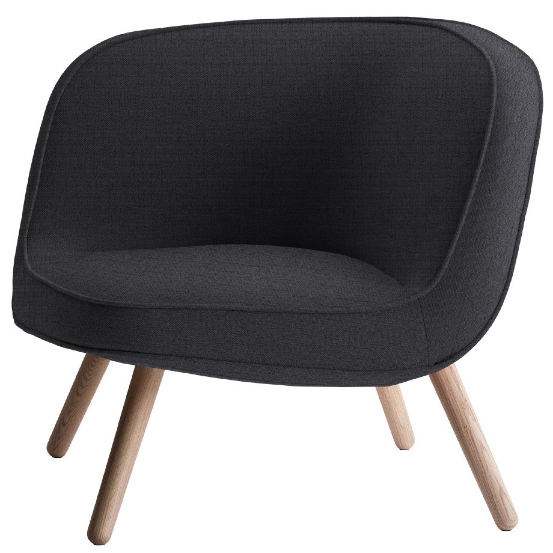 Via57 Sessel von Fritz Hansen, moderner Loungesessel mit dunklem Stoffbezug und hellen Holzfüßen.