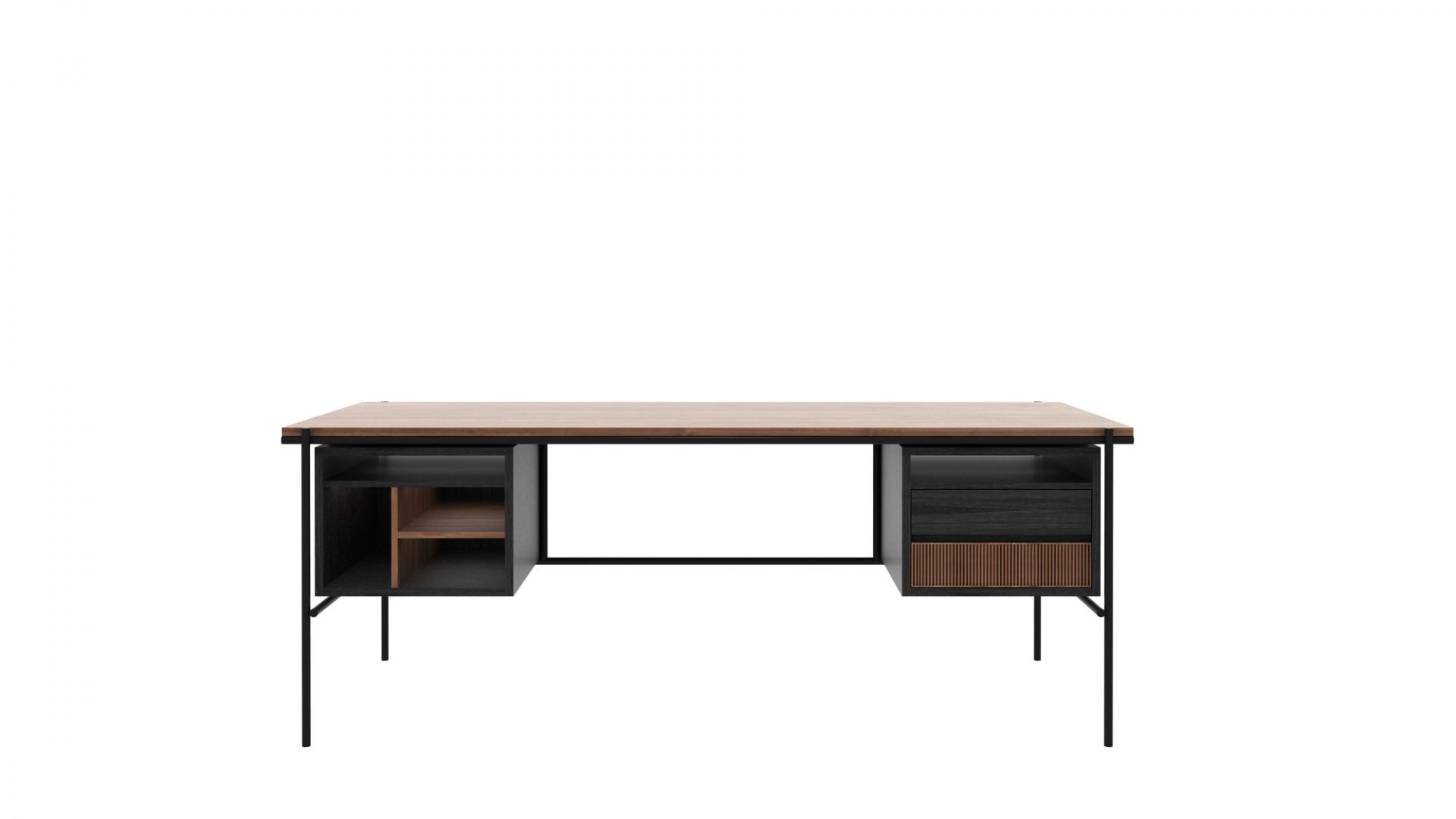 Oscar Schreibtisch von Ethnicraft mit zwei Schubladen und Ablagefächern, modernes Design für Büro und Arbeitszimmer.