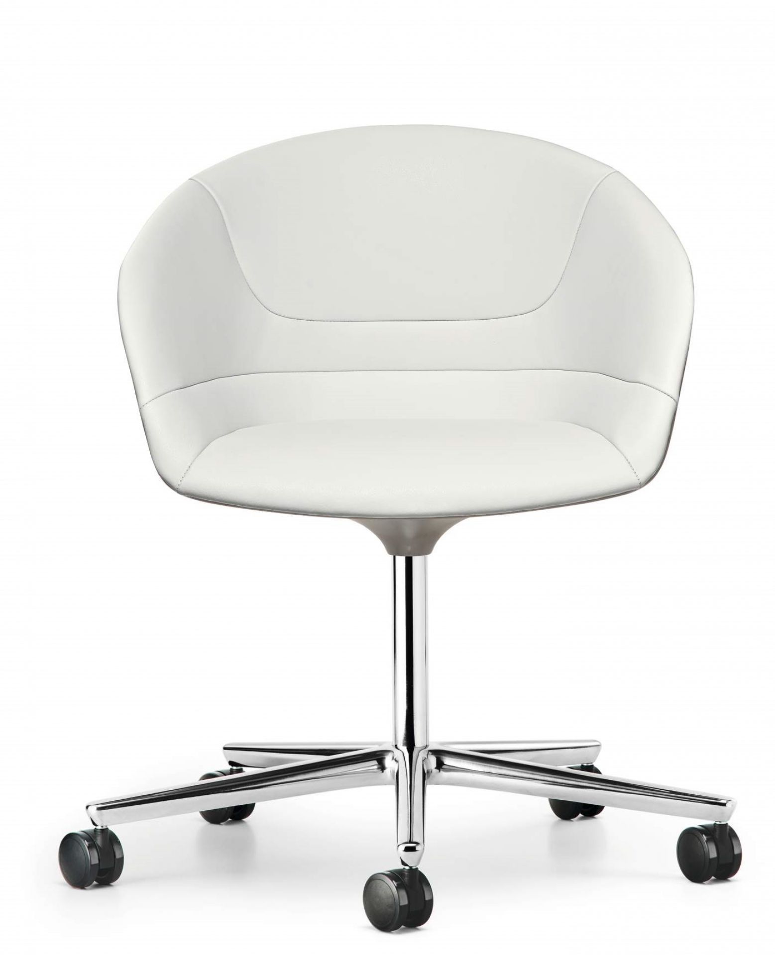 Weißer Kyo Sessel von Walter Knoll mit Drehfuß und Rollen, Bürostuhl für modernes Arbeiten.