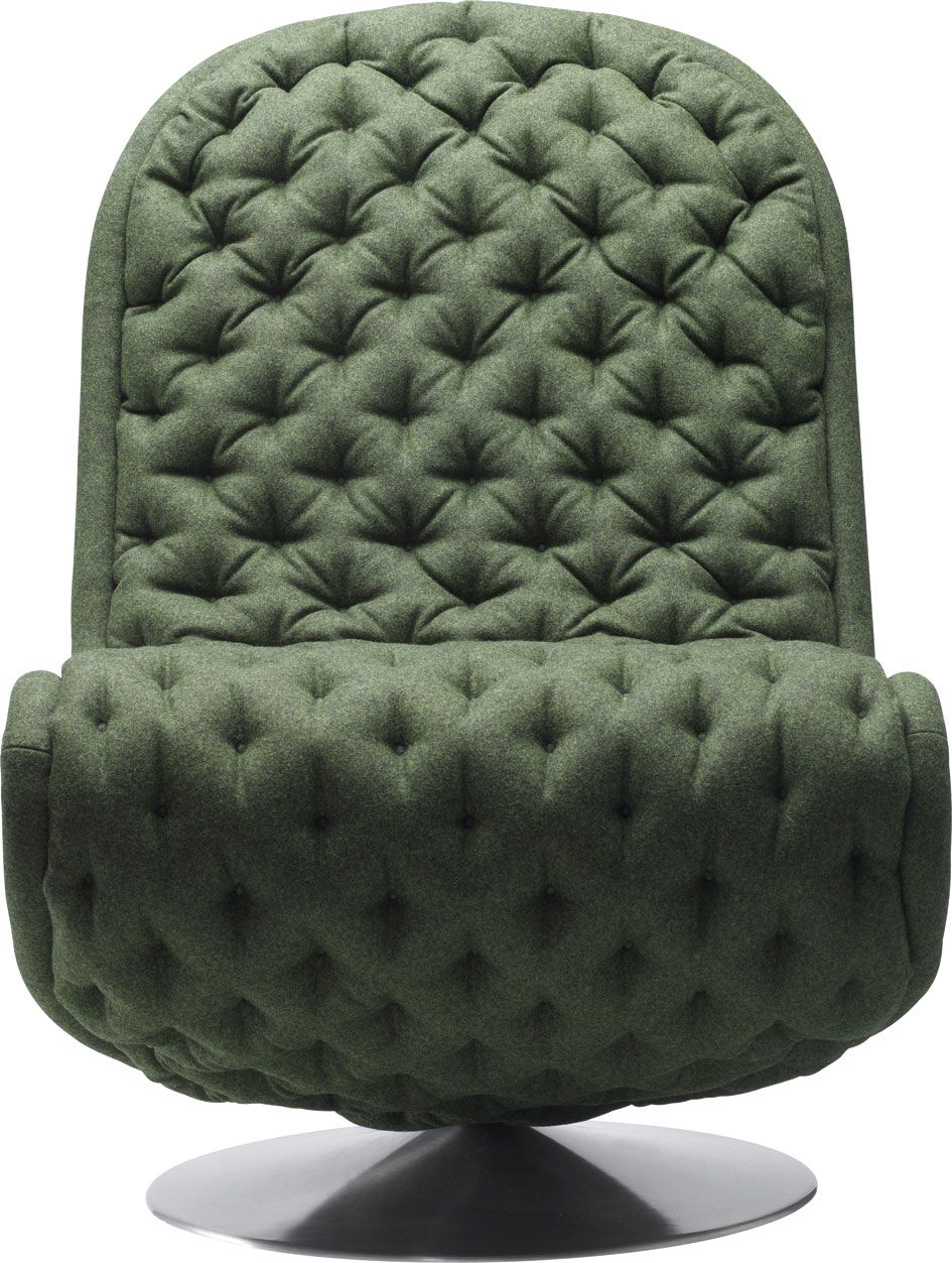 Grüner System 1-2-3 Lounge Sessel von Verpan mit Knopfheftung und rundem Fuß.