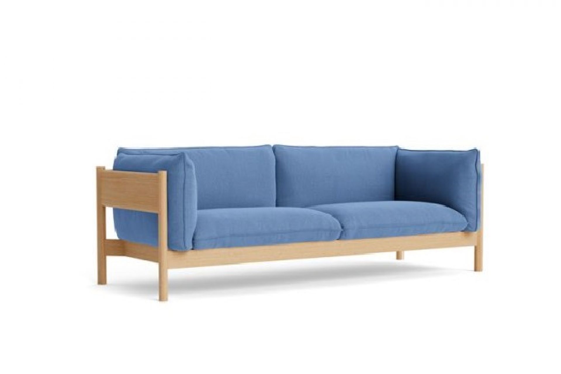 Arbour Eco Sofa: 3-Sitzer Sofa mit blauem Re-wool Bezug und geöltem Eichengestell.