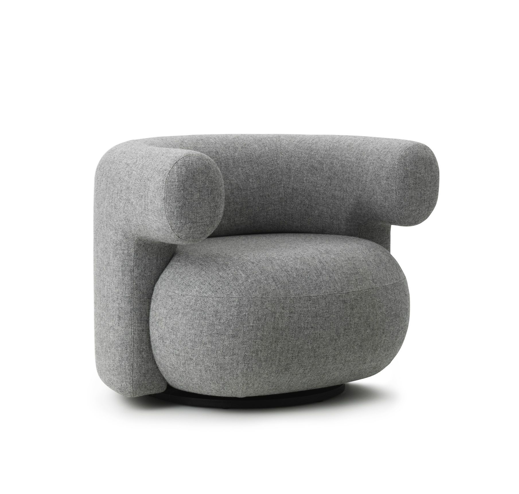 Grauer Burra Sessel von Normann Copenhagen, moderner Lounge Sessel mit Stoffbezug und Drehfuß.