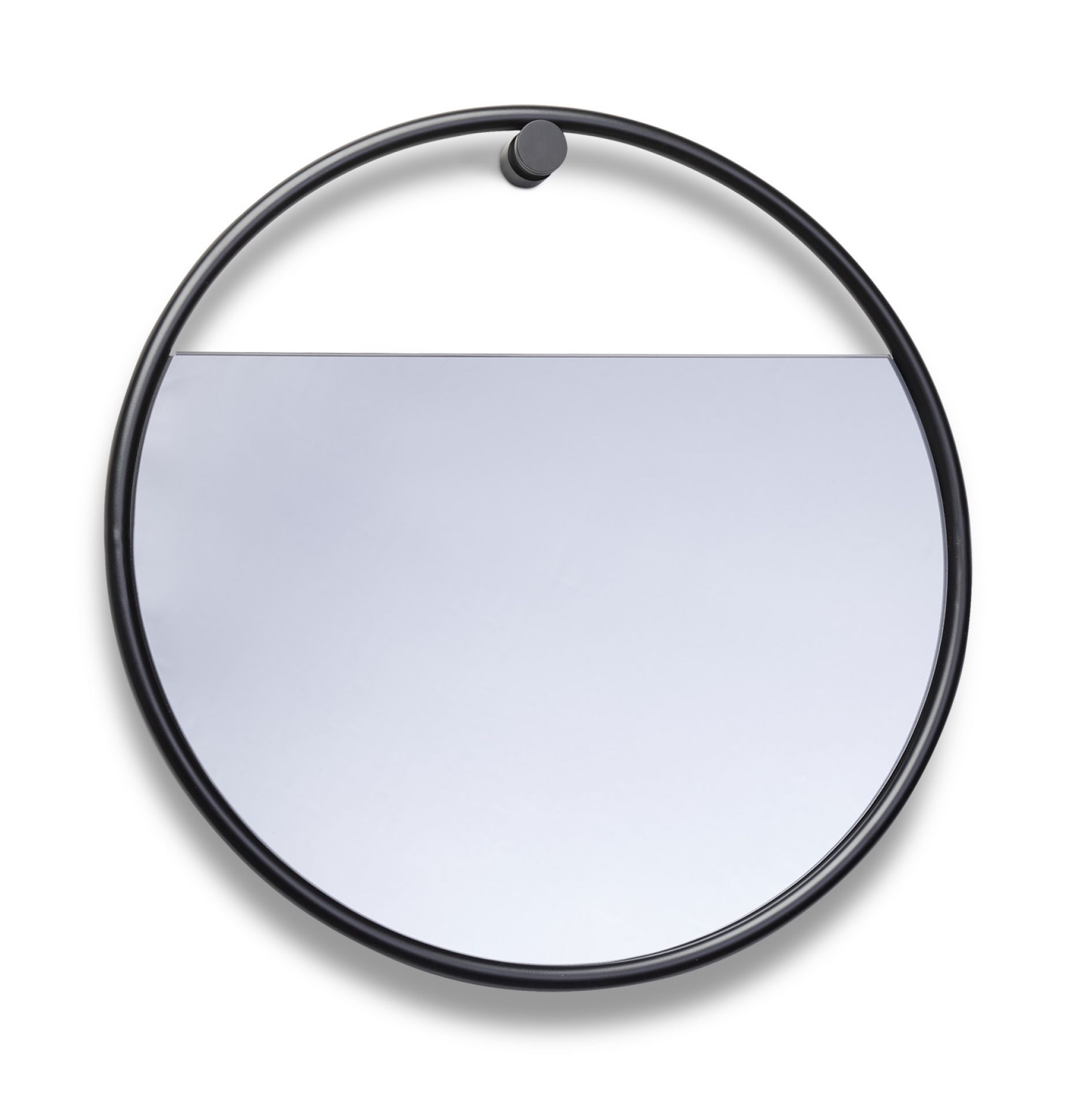 Runder Wandspiegel "Peek" von Northern mit schwarzem Metallrahmen und minimalistischem Design.
