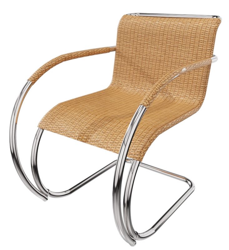 MR Stuhl mit Armlehnen aus Rattan von Knoll International, Stahlrohrgestell, modernes Design.
