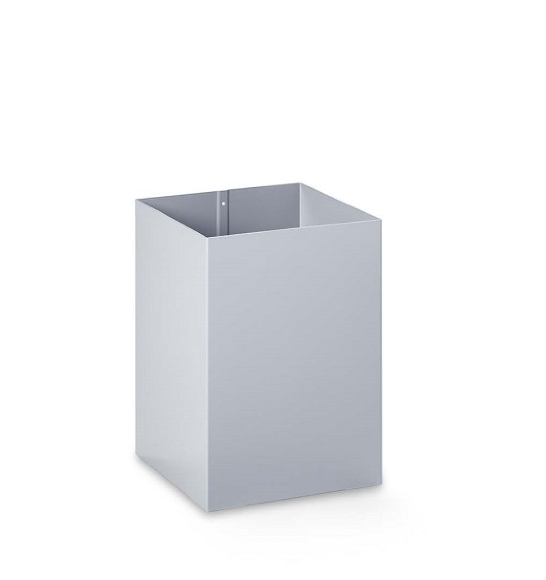 Silberfarbener, quadratischer Papierkorb von Cascando, ideal für Büro und Arbeitszimmer.