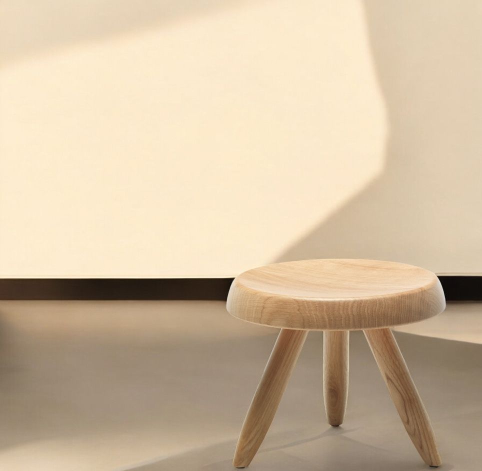 524 Tabouret Berger Hocker von Cassina aus hellem Nussbaumholz mit drei Beinen.