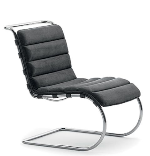MR Sessel im Bauhaus Stil von Knoll International mit grauem Leder und Chromgestell.