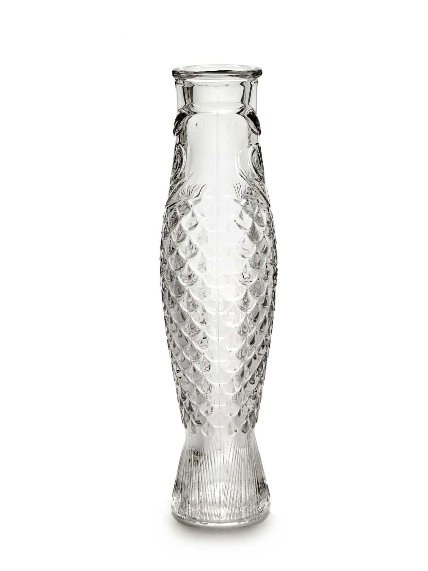 Transparente Glasflasche in Fischform von Serax, dekorative Vase für Blumen und Pflanzen.