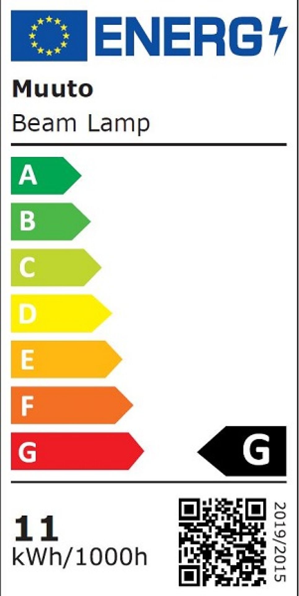 Energieeffizienzlabel der Muuto Beam Lamp Tischleuchte mit Energieeffizienzklasse G.