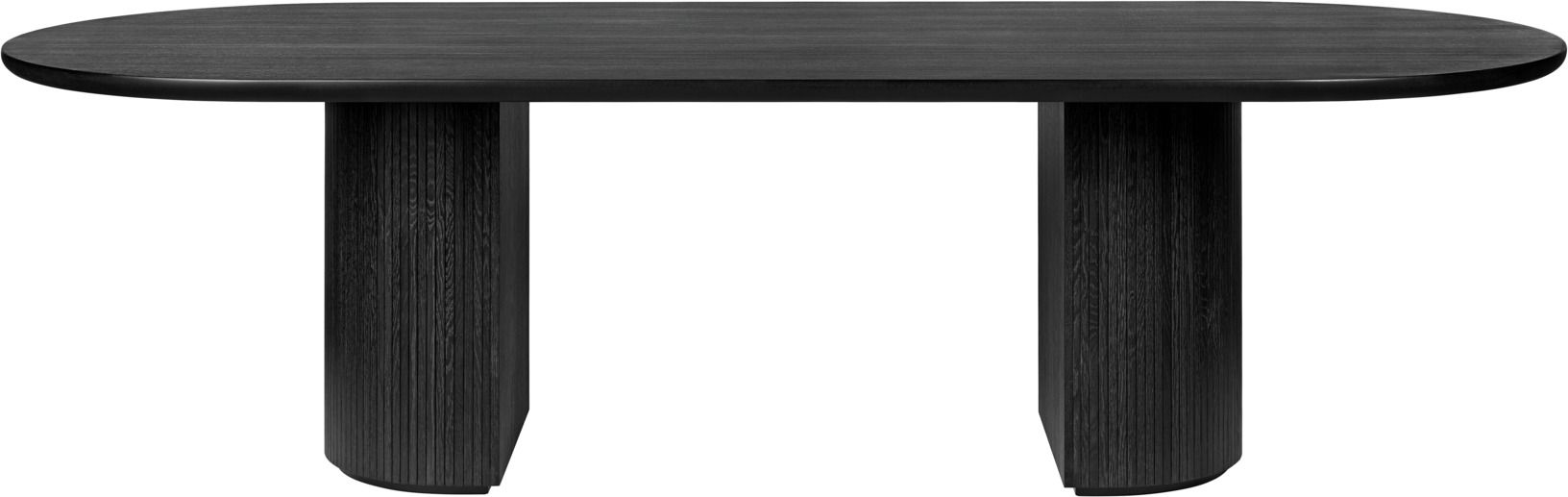 Schwarzer Moon Esstisch von Gubi mit elliptischer Form und Holzstruktur. Moderner Küchentisch.