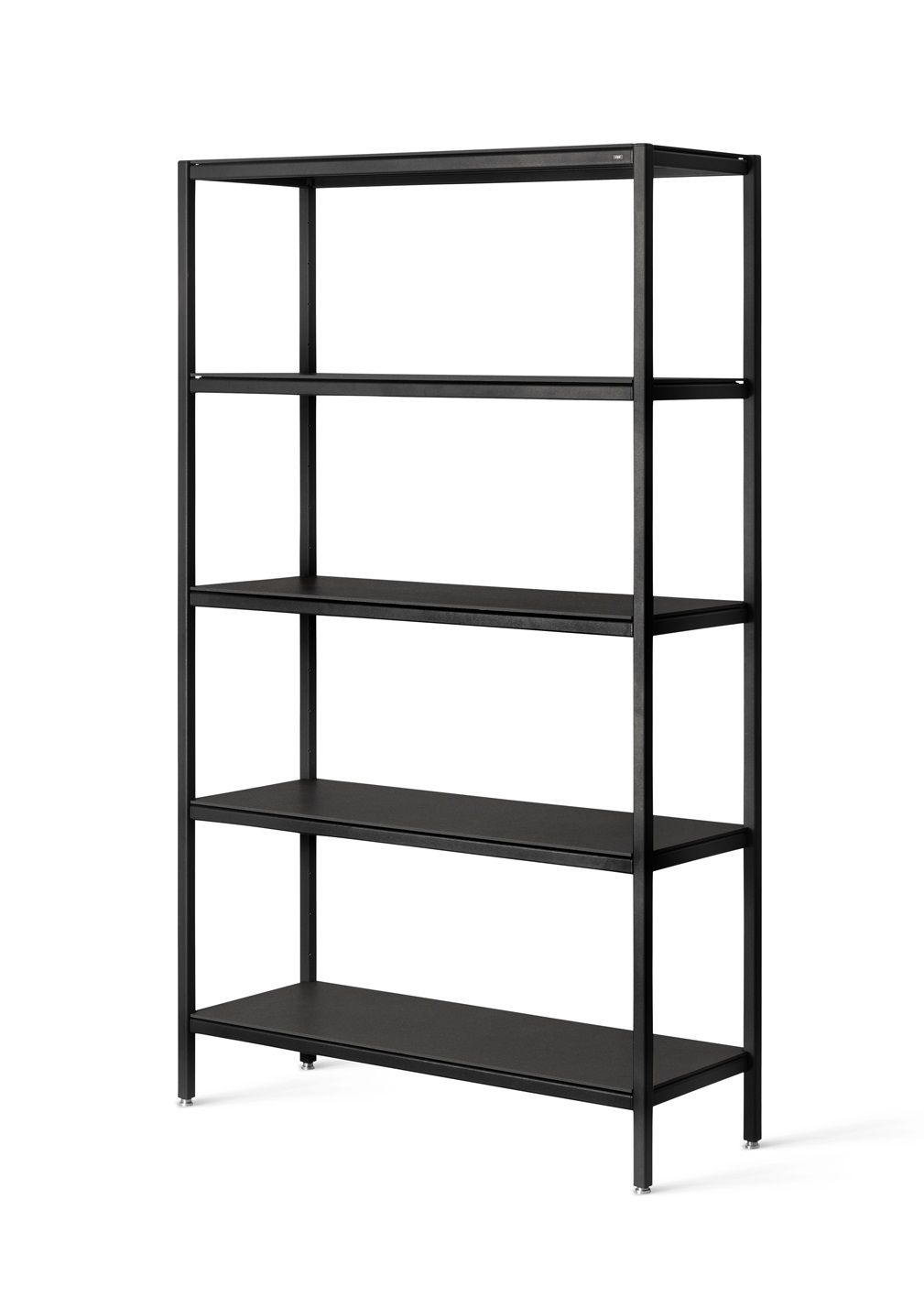 Schwarzes, hohes Vipp Regalsystem mit fünf Regalböden für stilvolle Aufbewahrung im Wohnbereich.