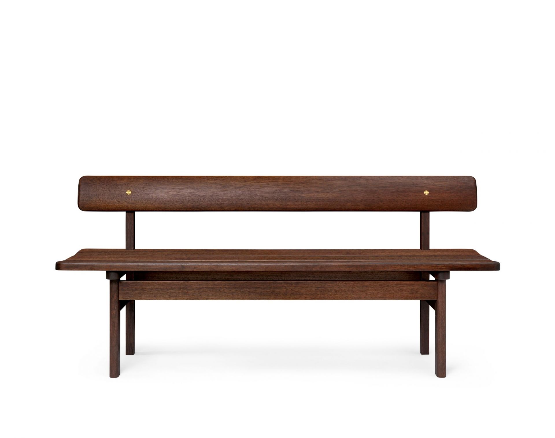 Asserbo Bank aus dunkel geöltem Eukalyptusholz von Carl Hansen & Søn, Gartenbank mit Rückenlehne.