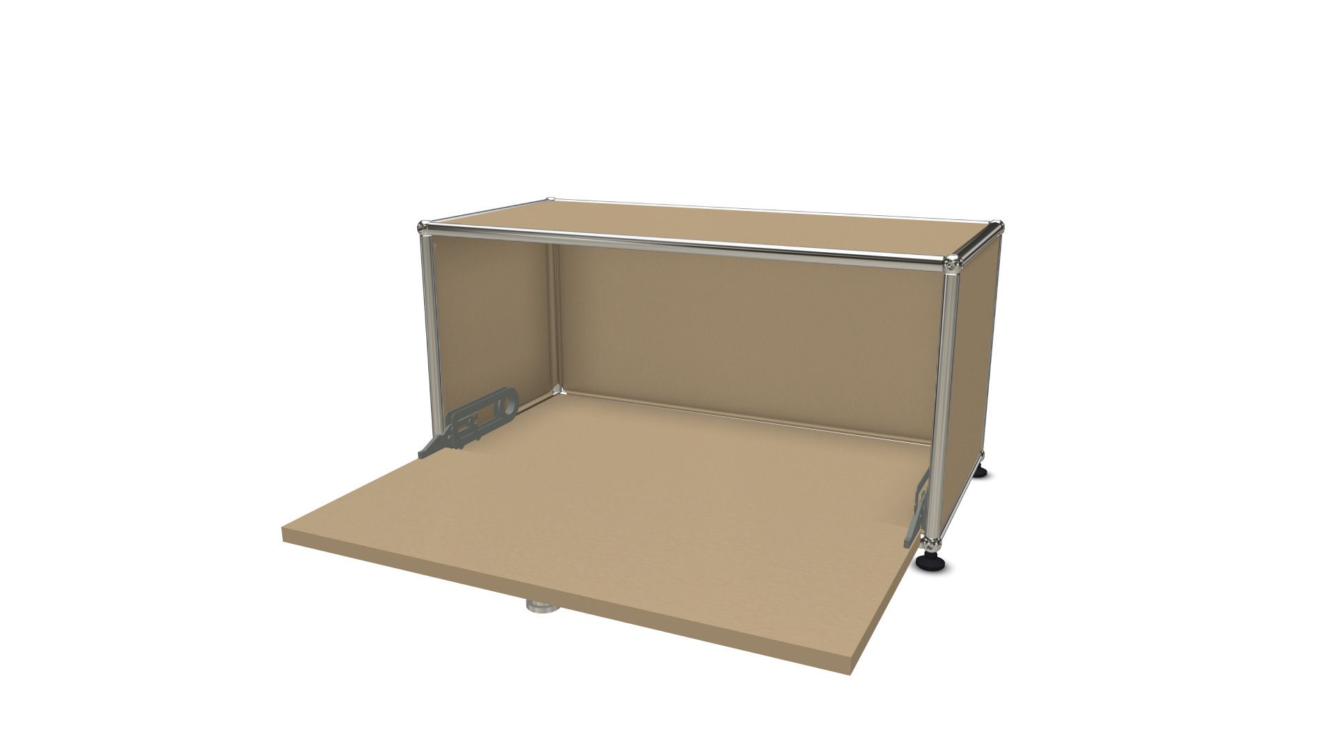 USM Haller Klappe in Beige als Ersatzteil, geöffnet, zur Reparatur oder zum Austausch.