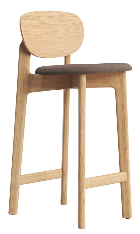 Zenso Barhocker aus Holz mit braunem Sitzpolster, moderner Hocker für Küche oder Bar.