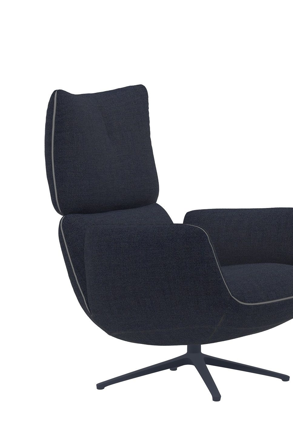 Jalis Lounge Sessel, dunkelblauer Drehsessel mit Kippmechanik und 4-Fuß-Gestell.