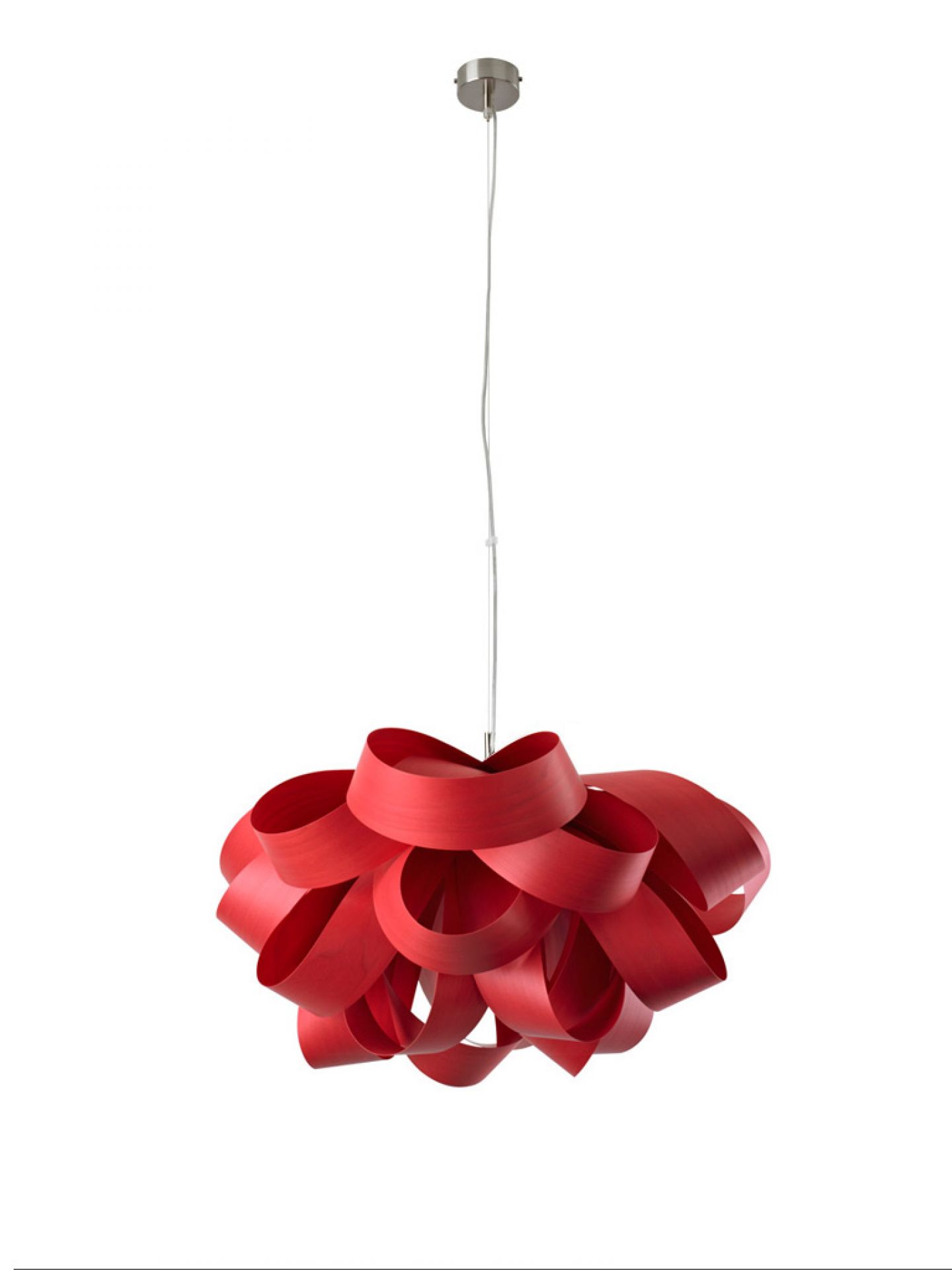 Rote Agatha S Pendelleuchte von LZF Lamps, moderne Designerlampe aus Holzfurnier.