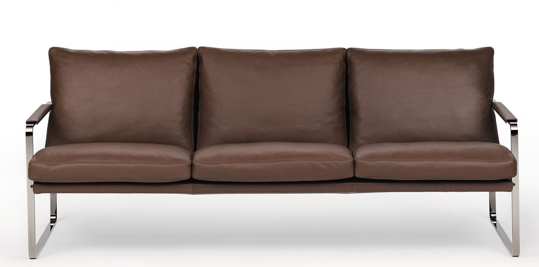 Braunes 710 Fabricius Sofa von Walter Knoll mit Lederbezug und Chromgestell. Modernes Design.