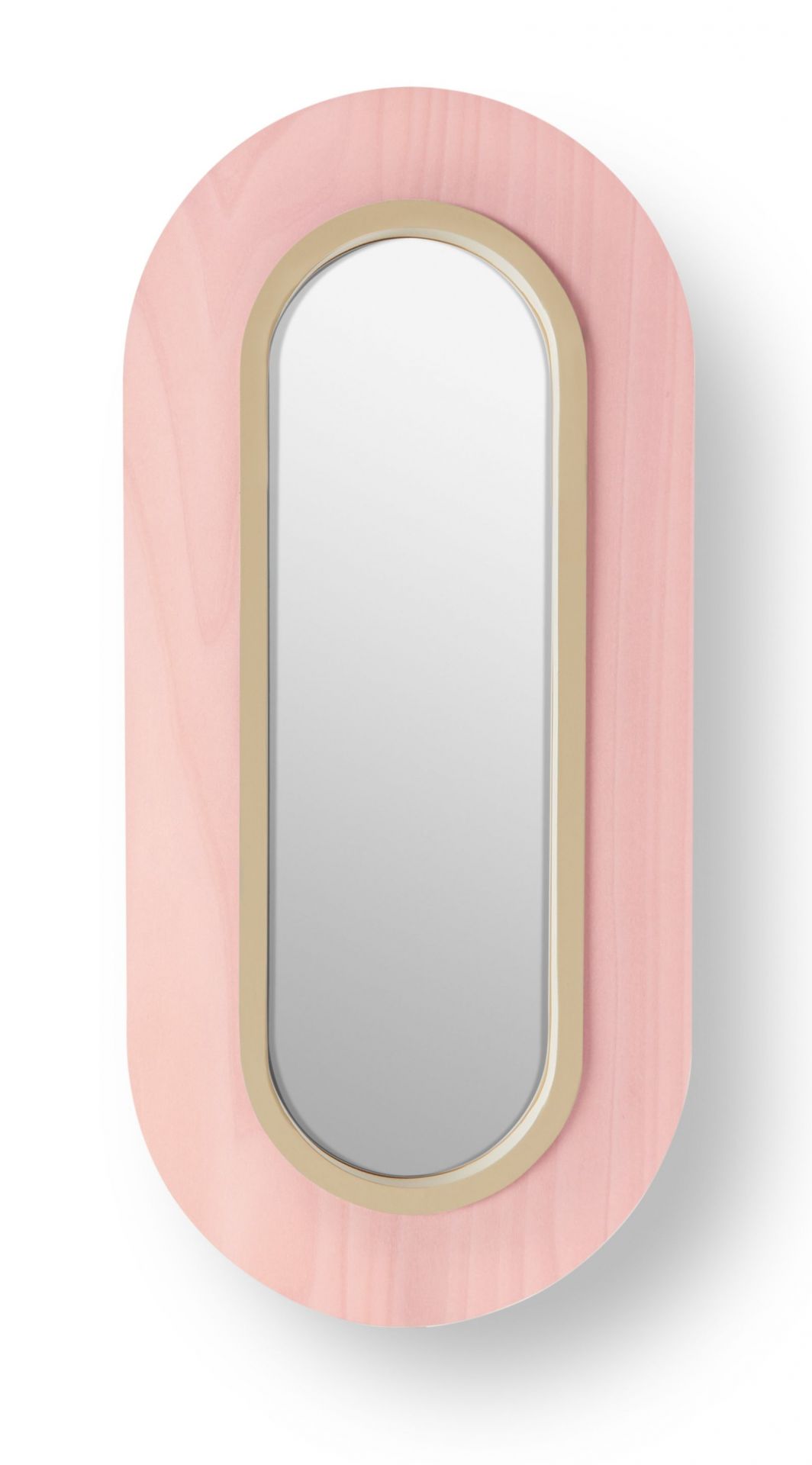 Lens LED Wandleuchte von LZF Lamps: Ovale Lampe mit elfenbeinweißem Metallring und hellrosa Holz.