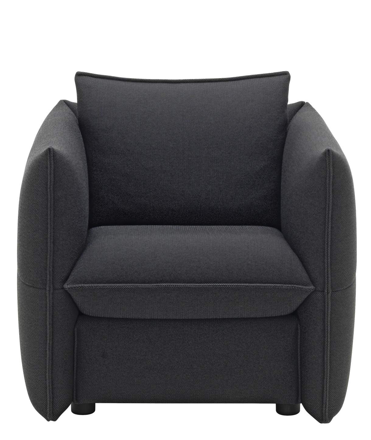 Frontansicht: Grauer Mariposa Club Sessel von Vitra, moderner Stoff-Sessel für Wohnzimmer und Lounge.