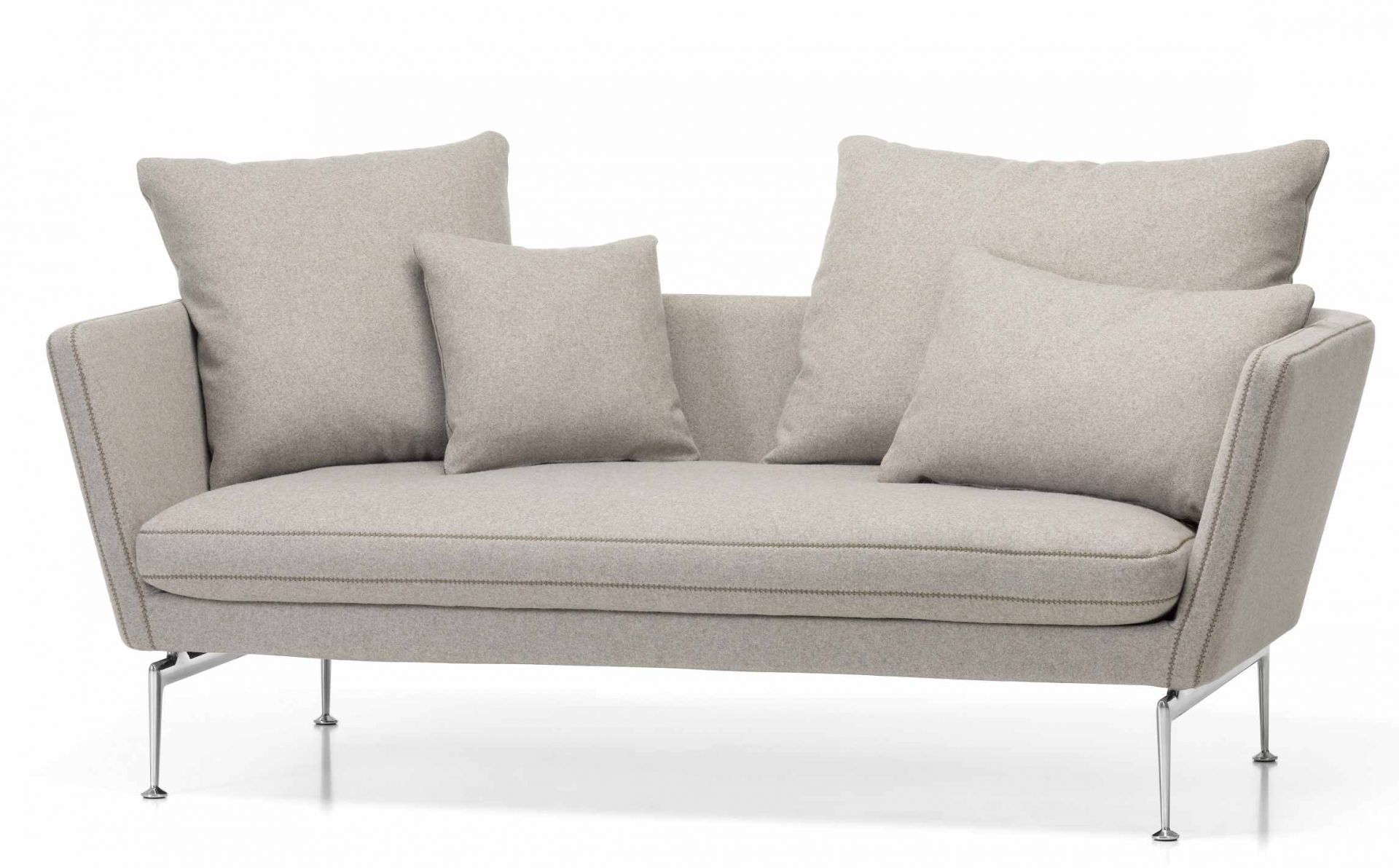 Vitra Suita Sofa, 2-Sitzer in hellgrauem Stoff mit Kissen und Chromfüßen.