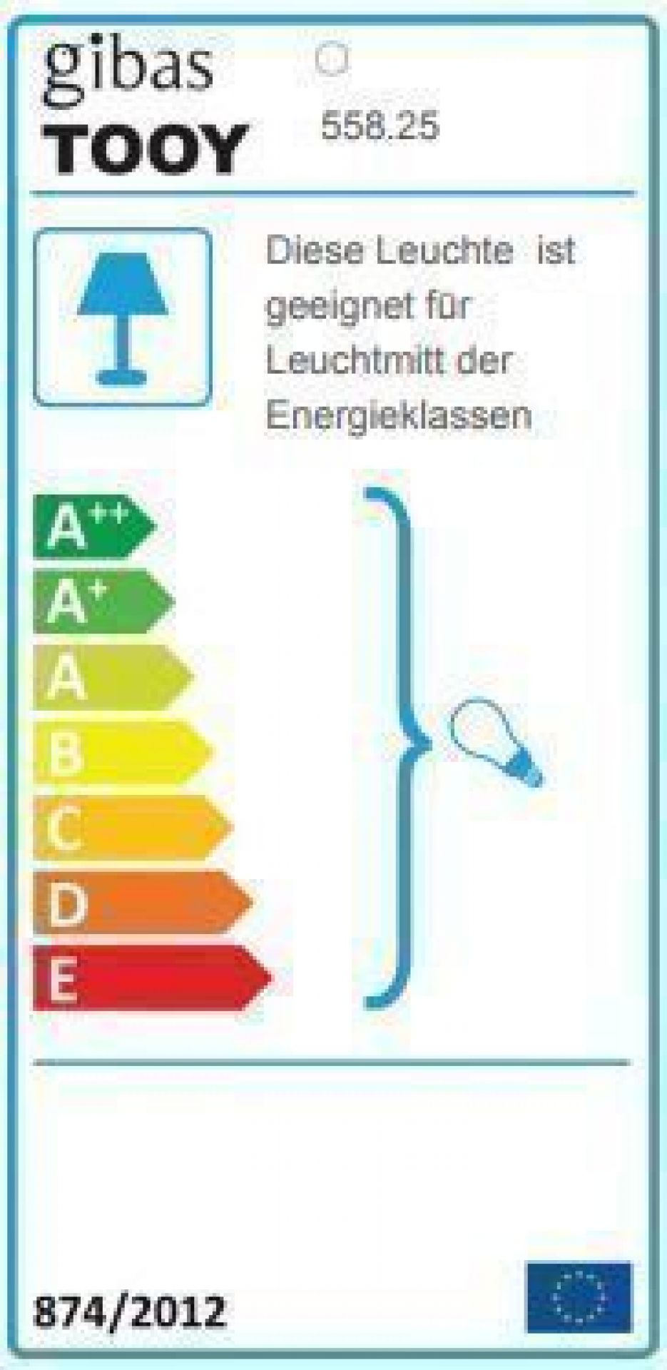 Energielabel der Tooy Lilly Pendelleuchte 558.25, geeignet für Leuchtmittel der Energieklassen A++ bis E.