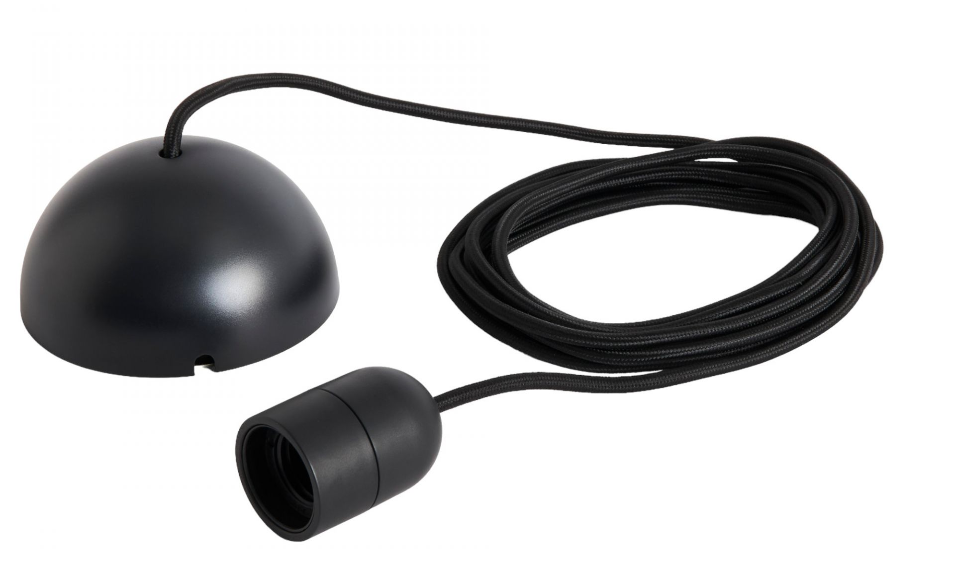 Schwarzes Common Cord Set für Hay Pendelleuchte mit Fassung und Textilkabel. Leuchtenzubehör für Hängelampen.