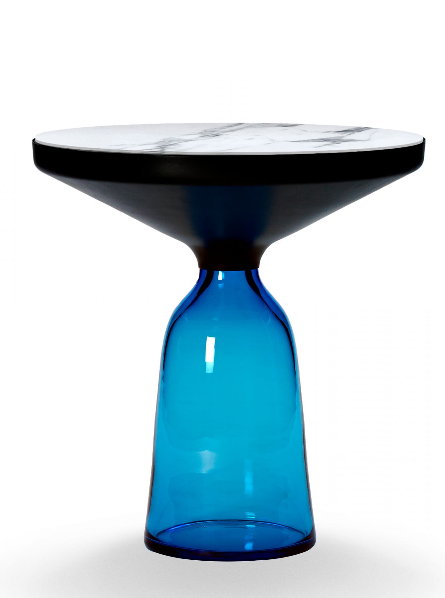 Bell Side Table Beistelltisch in Saphir-Blau von ClassiCon mit Marmorplatte und Stahlfuß. Design Beistelltisch.