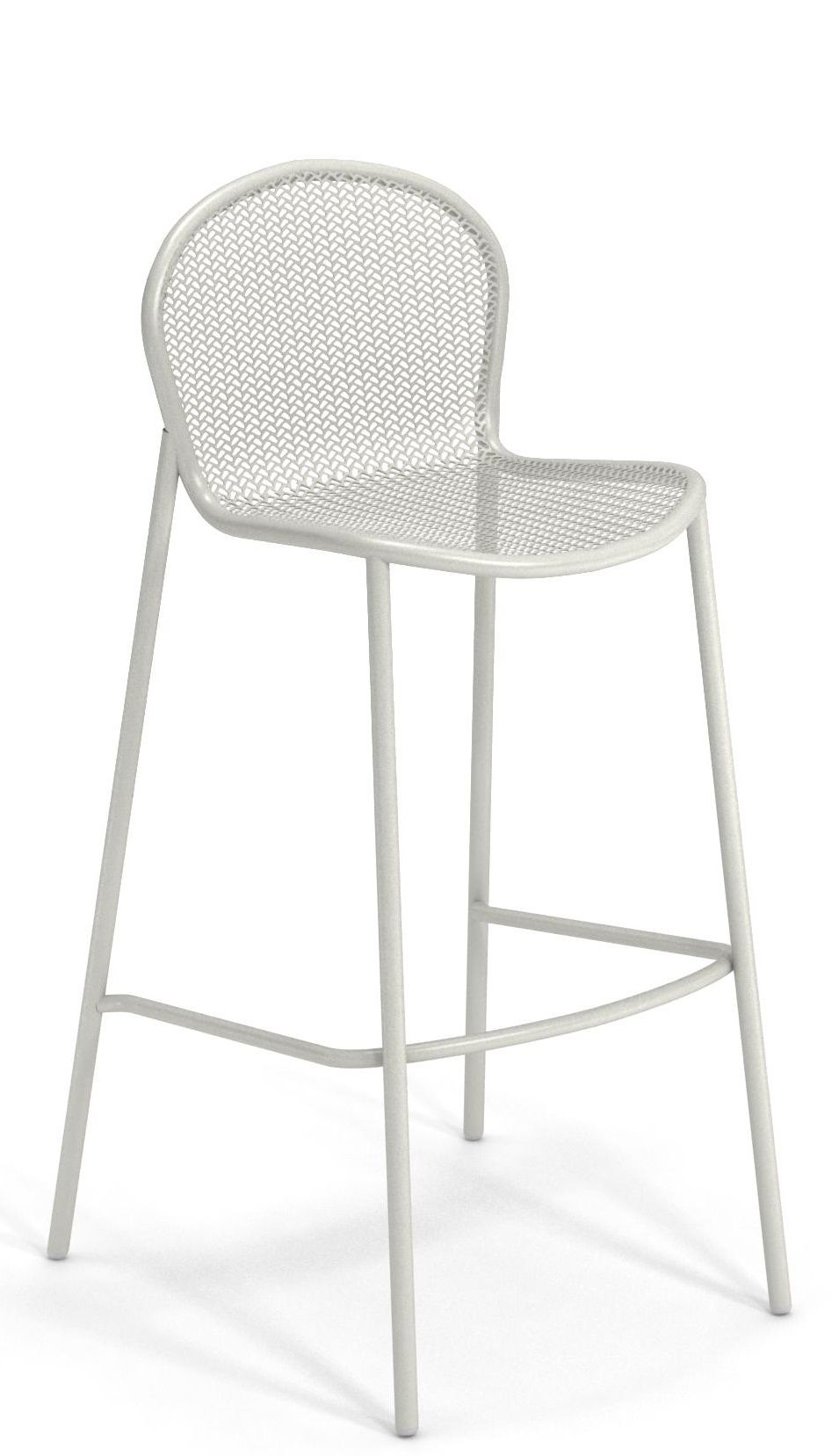 Weißer Ronda Barstuhl von Emu mit Rückenlehne und Fußstütze, ideal für Küche und Bar.