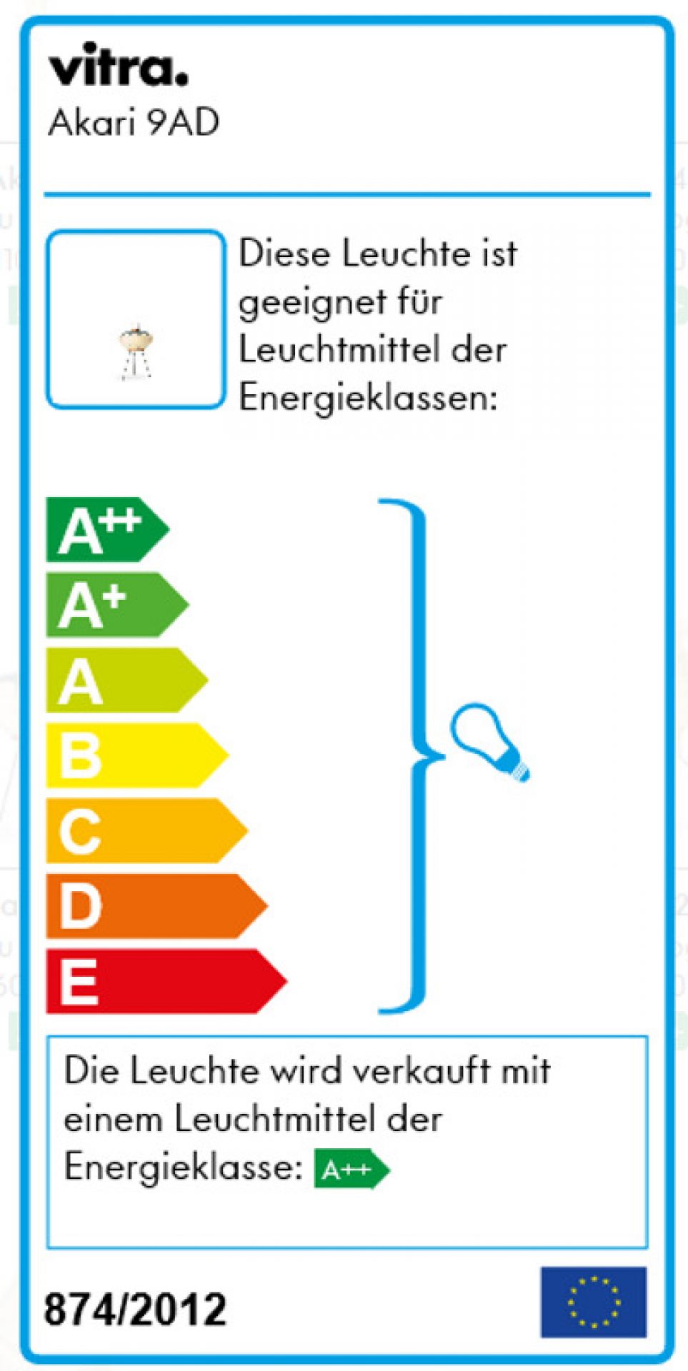 Energieeffizienzlabel der Akari 9AD Tischleuchte von Vitra, mit Energieklasse A++.
