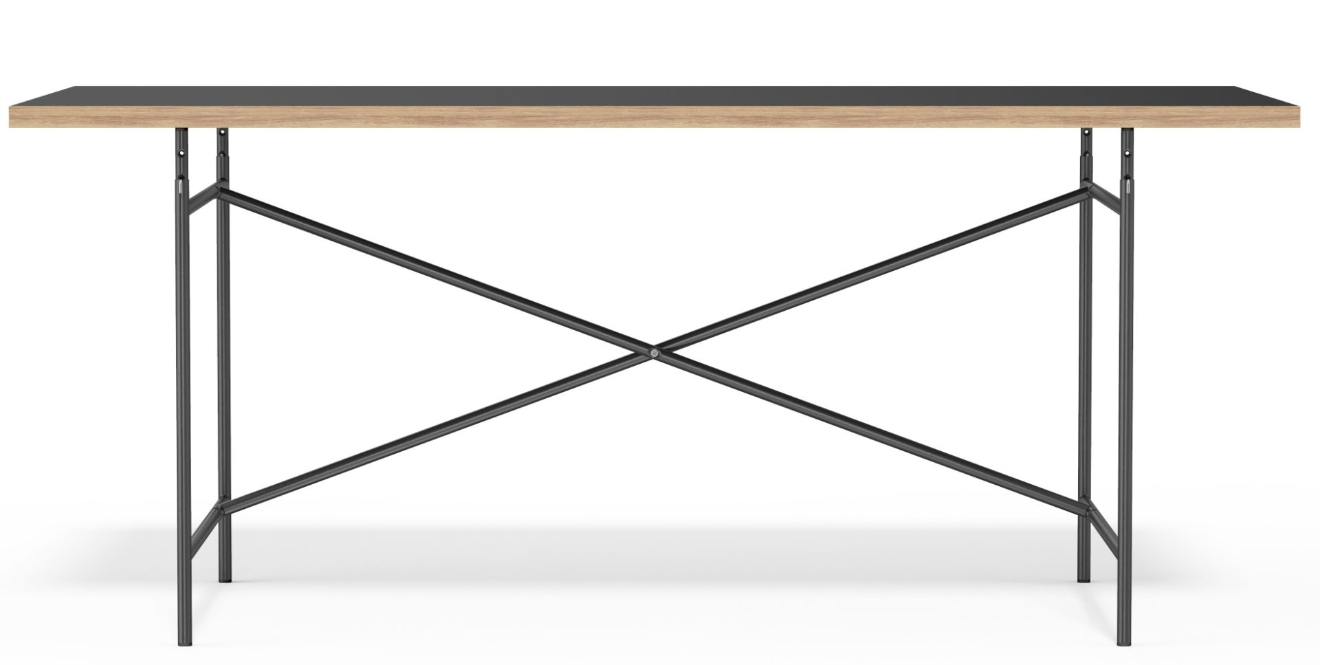 Eiermann Tisch mit schwarzer Tischplatte und schwarzem Stahlgestell. Designklassiker für Büro und Wohnen.