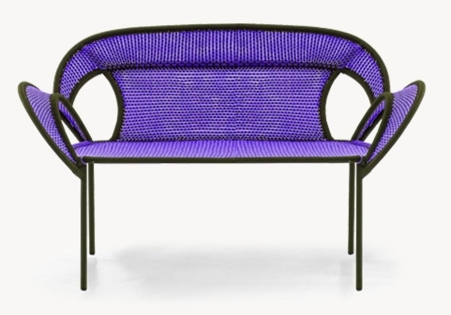 Banjooli Bank von Moroso, türkisfarben/rot. Design Bank für den Innen- und Außenbereich.