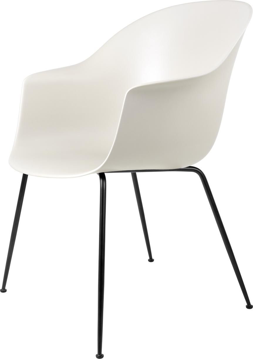 Weißer Bat Chair Esszimmerstuhl von Gubi mit schwarzem Gestell für Indoor und Outdoor.