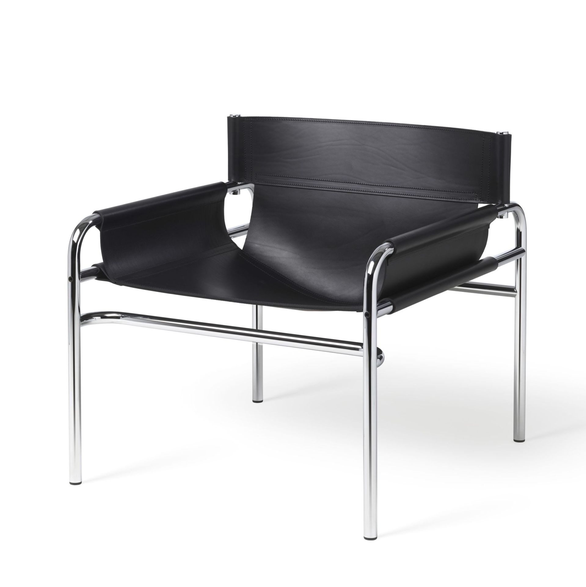 Schwarzer SZ 14 Sessel von Spectrum mit Lederbezug und verchromtem Stahlrohrgestell, modernes Möbeldesign.