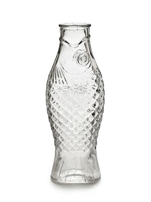 Transparente Fisch-Flasche von Serax, dekorative Glasflasche in Fischform mit Schuppenmuster, ideal als Vase.