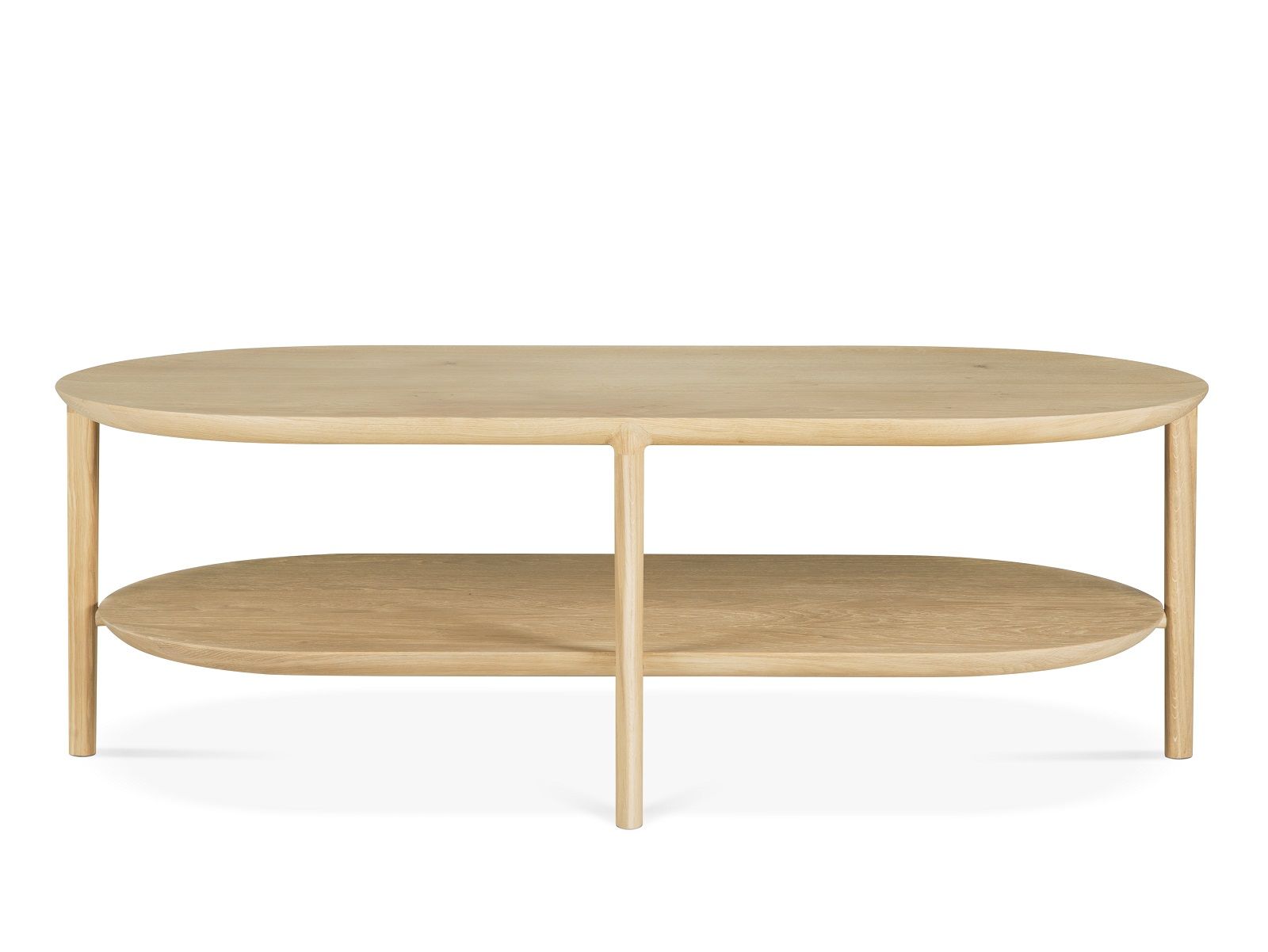 Bok Couchtisch aus Eiche von Ethnicraft mit Ablage, oval und hell.