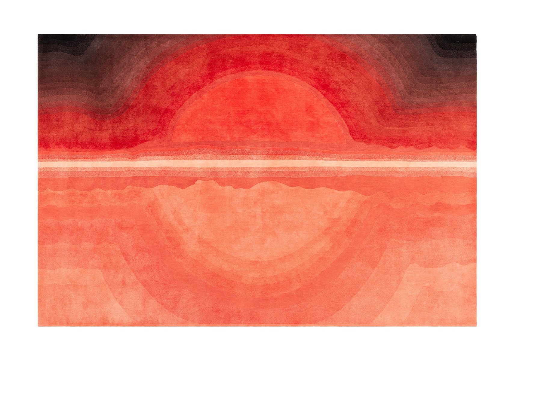 Sunset Rug Teppich Gan mit abstraktem Sonnenuntergang-Muster in Rot- und Brauntönen. Moderner Teppich für Wohnzimmer.