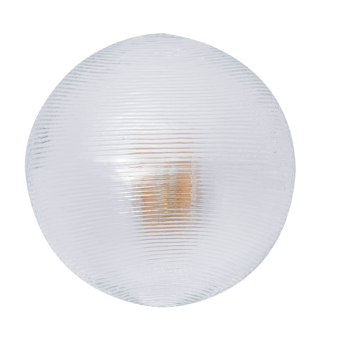 Tidelight Tischleuchte von Petite Friture: Ovale Tischlampe aus transparentem, geriffeltem Glas mit eingeschalteter Glühbirne.