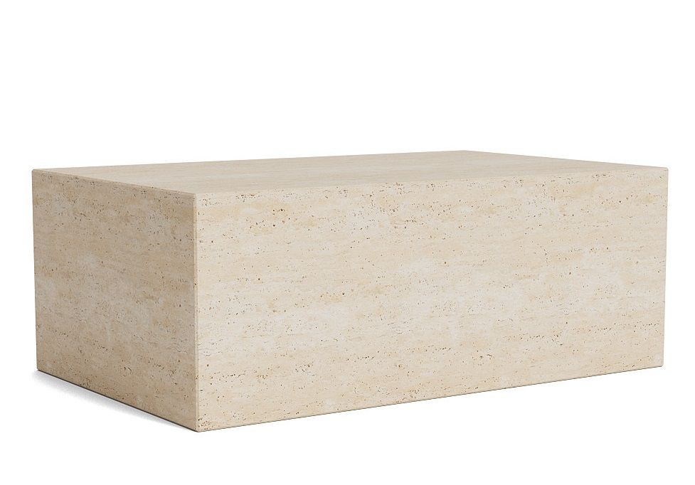 Cubism Table Large: Rechteckiger Couchtisch aus Travertin Stein, modernes Design für Wohnzimmer.
