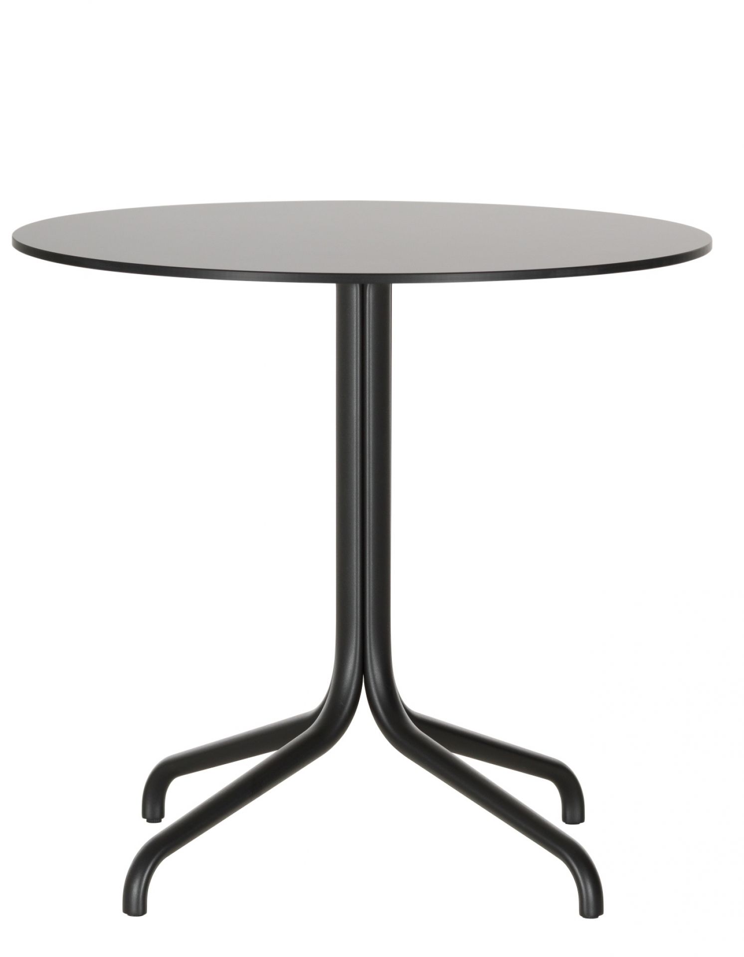 Schwarzer Belleville Tisch von Vitra mit runder Tischplatte und filigranem Metallgestell.